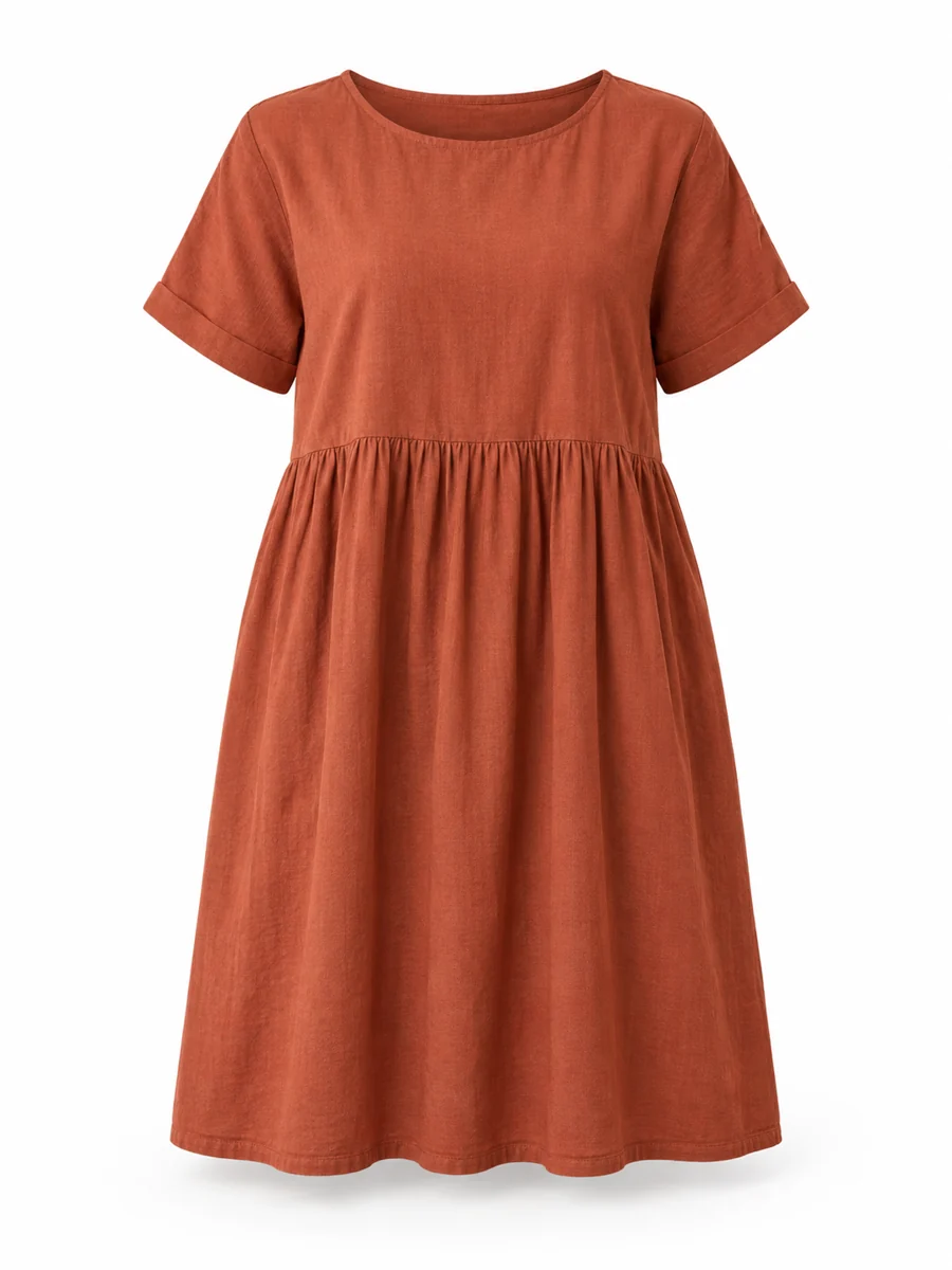 Relaxed smock dress, shown in Terracotta