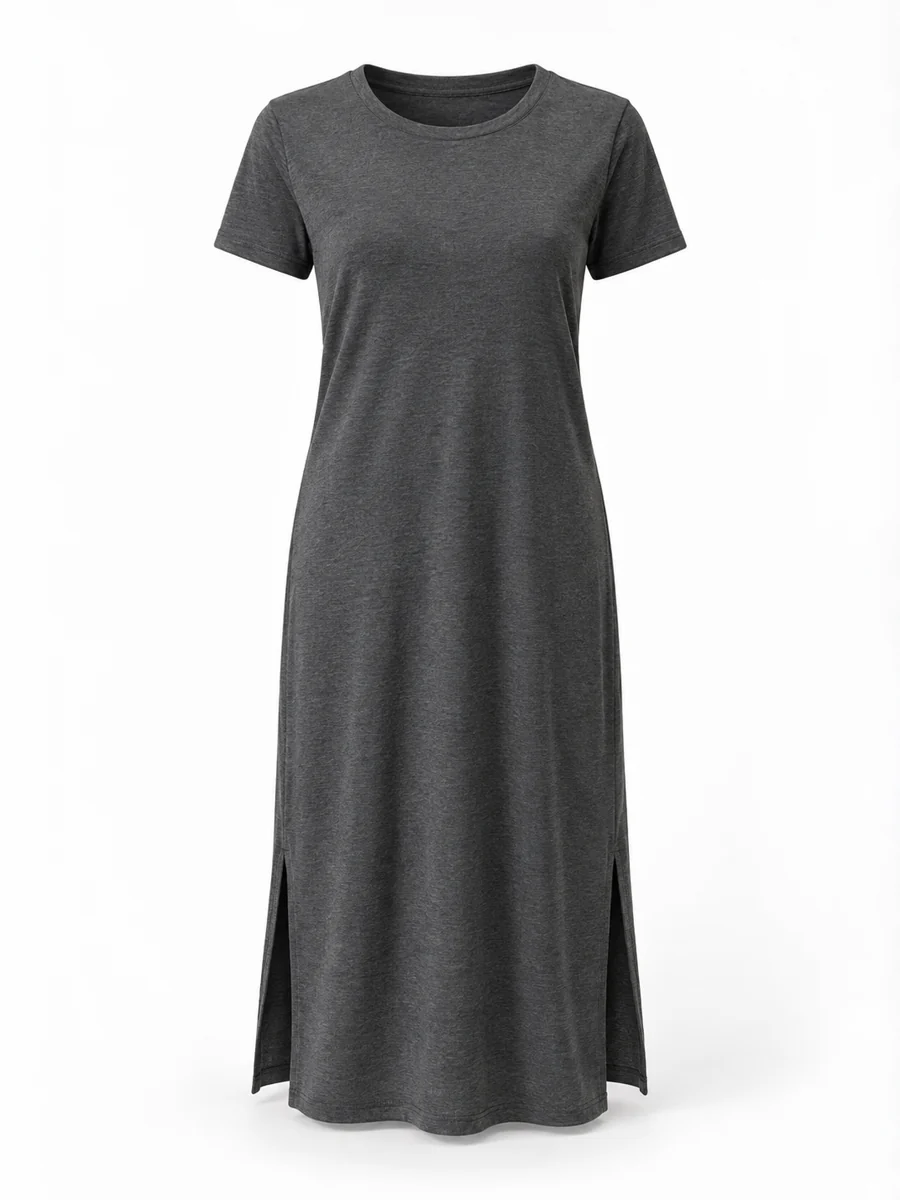 Casual jersey-look dress, shown in Charcoal