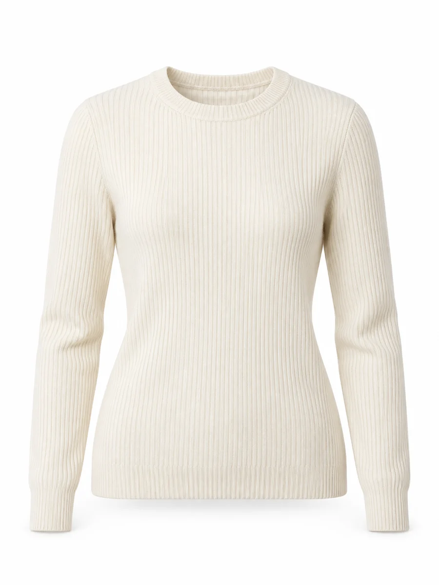 Ribbed crew-neck jumper, shown in Cream