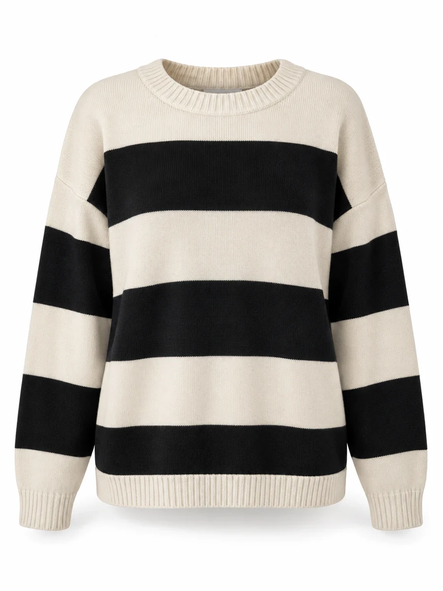 Stripe knit jumper, shown in Cream And Black