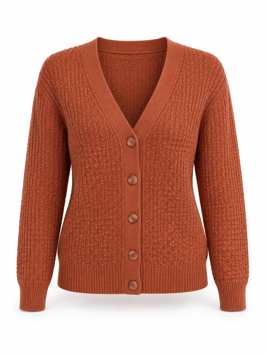 Textured stitch cardigan, shown in Terracotta