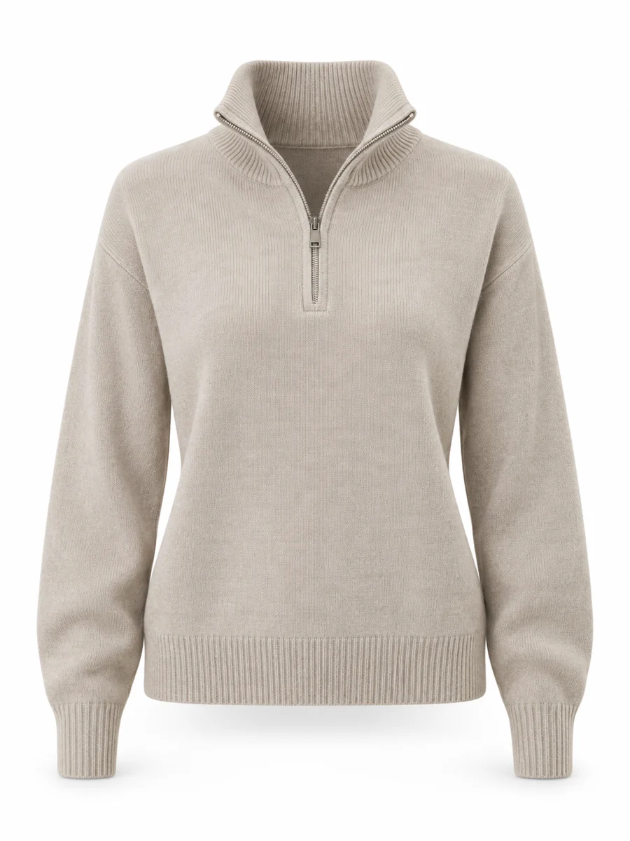 Half-zip knit pullover, shown in Stone