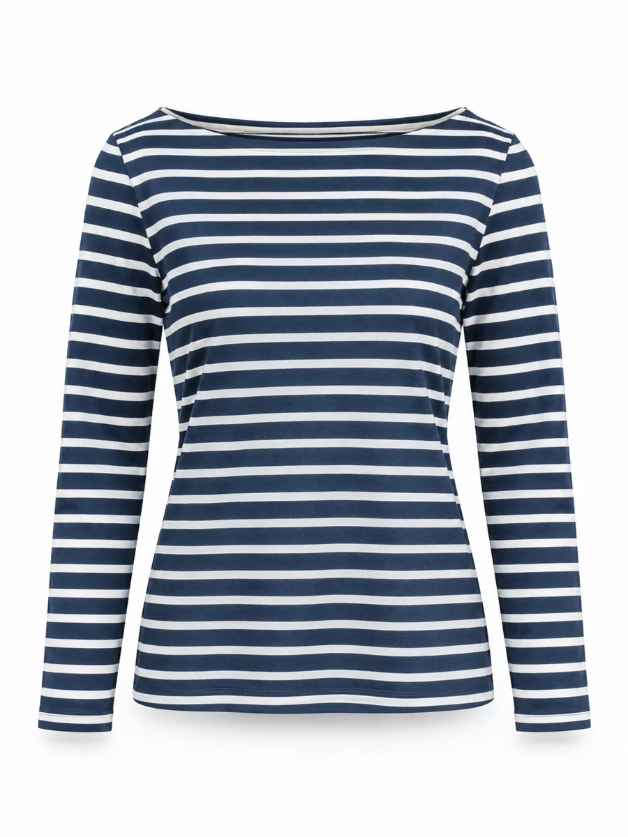 Boat-neck stripe top, shown in Navy And White