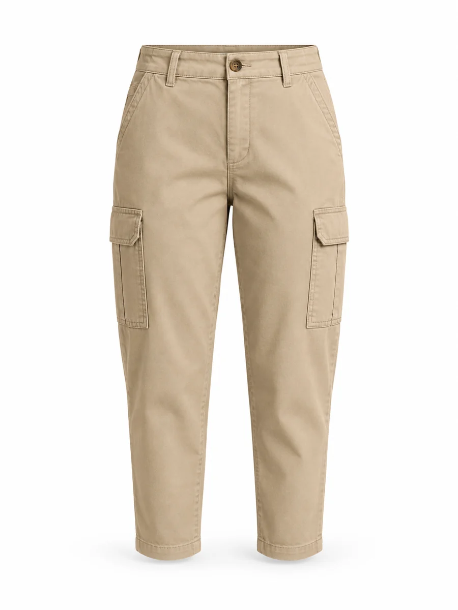 Cropped utility trousers, shown in Sand